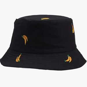 Banana Embroidered Bucket Hat Black Fisherman Hat Beach Cap Fruit Summer unisex